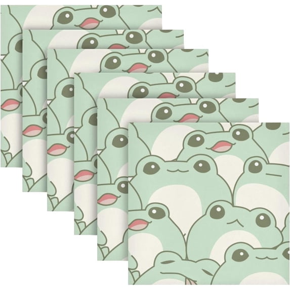 Coolnut Set of 6 Cute Frog Pattern Napkins Cloth Napkins 20"x20", Washable Polyester Dinner Napkins for Parties, Wedding, Restaurant