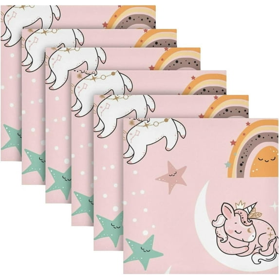 Coolnut Set of 6 Cute Unicorn Pink Napkins Cloth Napkins 20"x20", Washable Polyester Dinner Napkins for Parties, Wedding, Restaurant