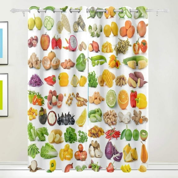 Coolnut Set of Fruit Vegetable Thermal Insulated Blackout Grommet Printed Window Curtain - 84x55 in - 100% Polyester 2 Panels, Stitchingstyles