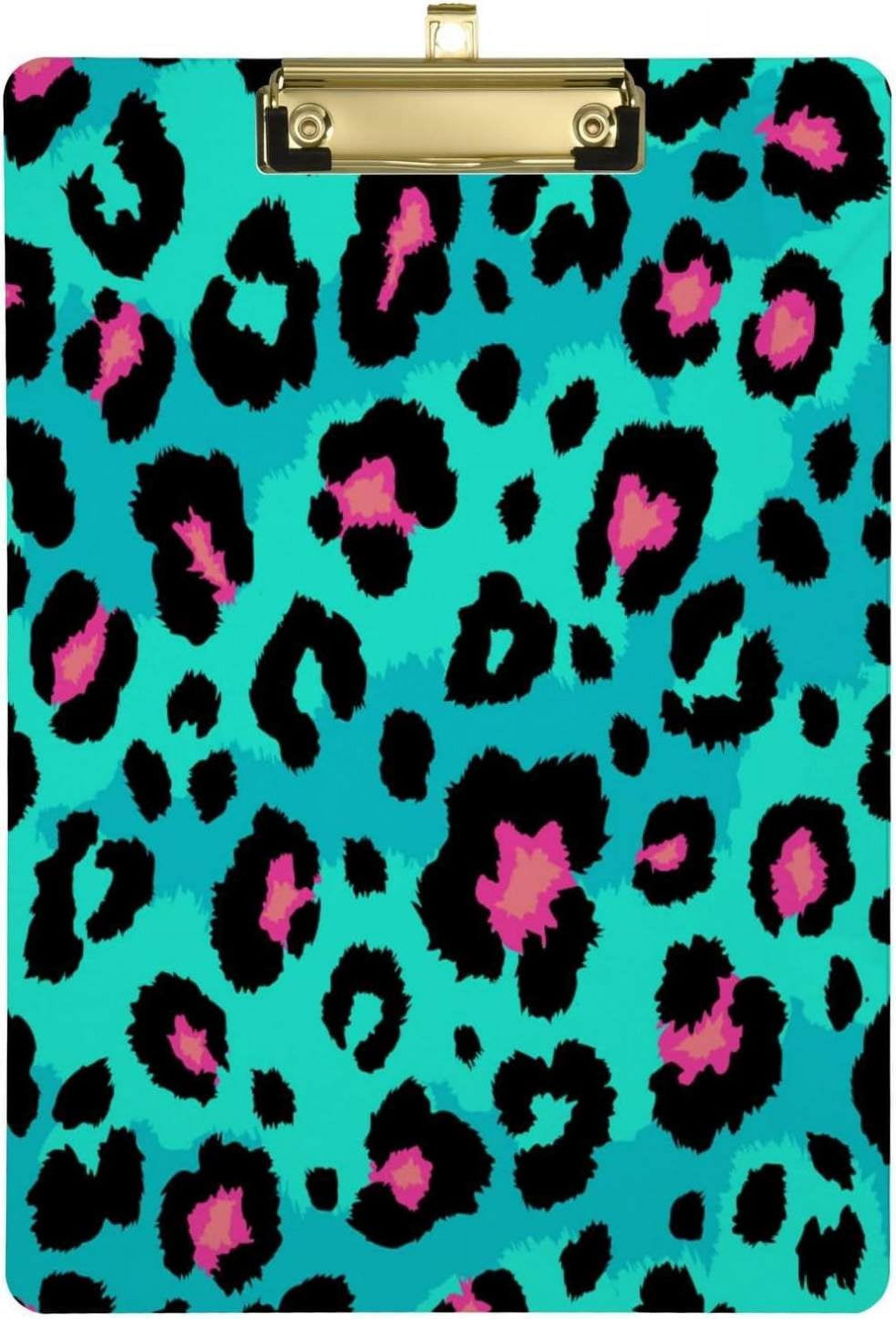 12.5"x9" Blue Leopard Print Clipboards, Standard A4 Letter Size Nursing Clipboard Low Profile Metal Clip Decorative Clip Board Office Supplies Silver - View #2