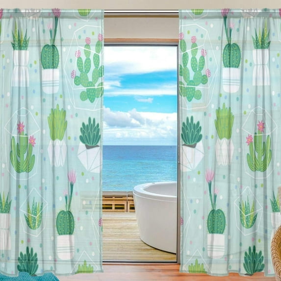 Coolnut Sheer Curtains, 2 PCS Succulents and Cactuses in Terrariums Gauze Door and Window Voile Curtain Panels for Bedroom Living Room, 55"x84"