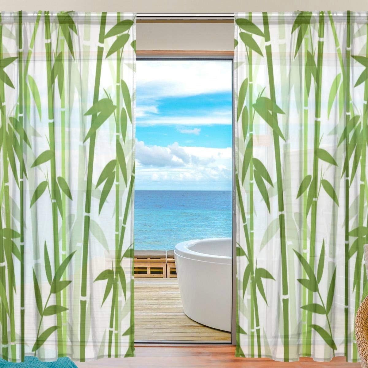 Coolnut Sheer Curtains Bamboo Oriental Style Gauze Door and Window ...