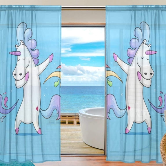 Coolnut Sheer Curtains Dabbing Unicorn Gauze Door and Window Voile Curtain Panels for Bedroom Living Room W55 x L84 In 2