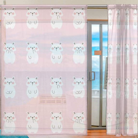 Coolnut Sheer Curtains White Bear On Pink Gauze Door and Window Voile Curtain Panels for Bedroom Living Room W55 x L78 In 2