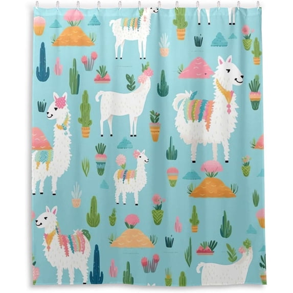 Coolnut Shower Curtain Alpaca Bathroom Decor Watercolor Shower Curtain Sets Fabric Cloth Bathroom Curtains with Hooks 60x72 Inch
