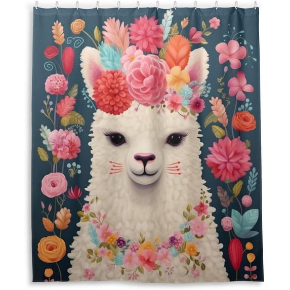 Coolnut Shower Curtain Alpaca Bathroom Decor Watercolor Shower Curtain Sets Fabric Cloth Bathroom Curtains with Hooks 60x72 Inch