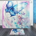 thumbnail image 1 of Coolnut Shower Curtain and Rug Set, Girl Imagining Flying with Butterflies Polyester Waterproof Bath Curtain and Mat for Bathroom with Hooks, 72" x 72", 1 of 6