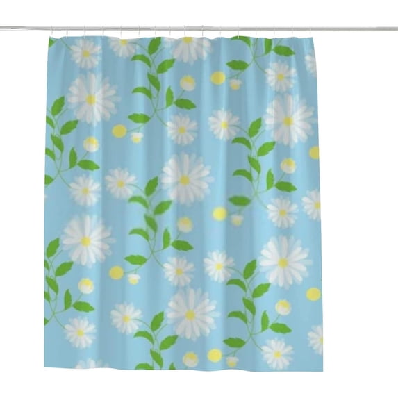 Coolnut Shower Curtain Set with Hooks Daisy White Flowers on Cyan Background Polyester Waterproof Bath Curtain for Bathroom Bathtubs Decor 60 x 72 Inches