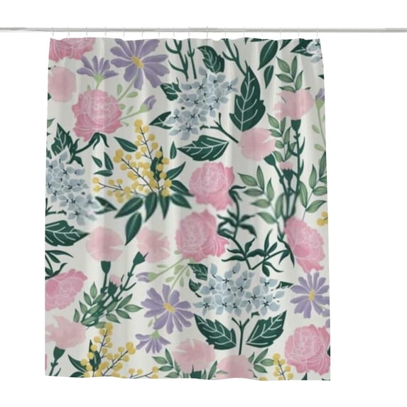Coolnut Shower Curtain Set with Hooks Beautiful Flowers Leaves Pattern Polyester Waterproof Bath Curtain for Bathroom Bathtubs Decor 60 x 72 Inches