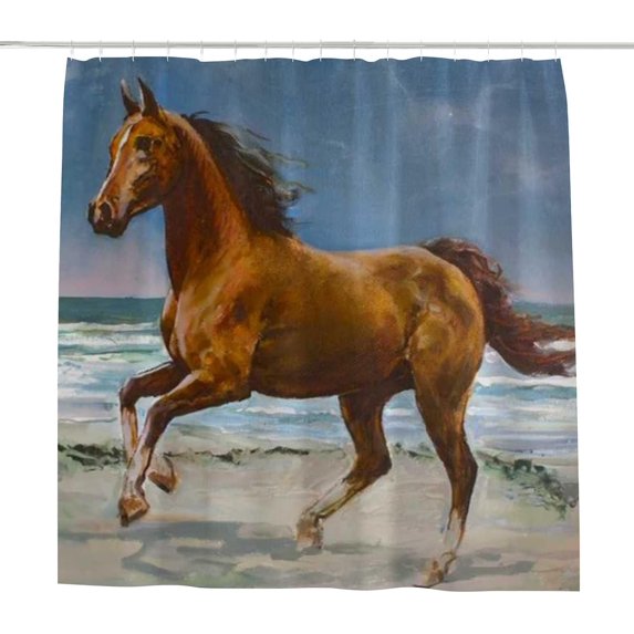Coolnut Shower Curtain Set with Hooks Chestnut Horse Galloping On Shore Polyester Waterproof Bath Curtain 60" x 72"