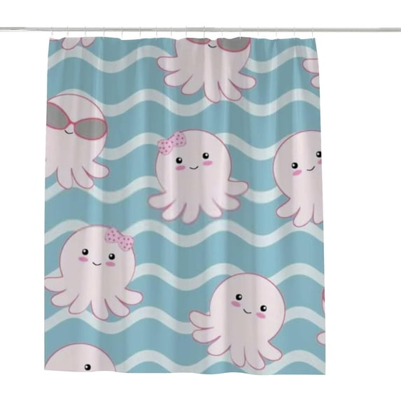 Coolnut Shower Curtain Set with Hooks Cool Octopus Polyester Waterproof Bath Curtain 60" x 72"