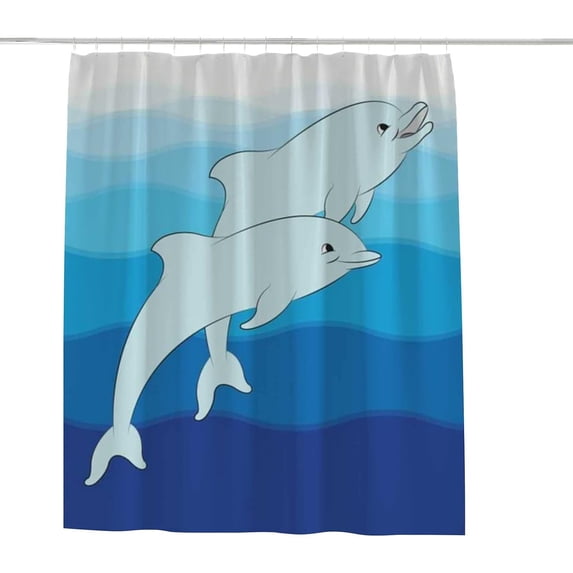 Coolnut Shower Curtain Set with Hooks Dolphins in Blue Sea Polyester Waterproof Bath Curtain72" x 72"