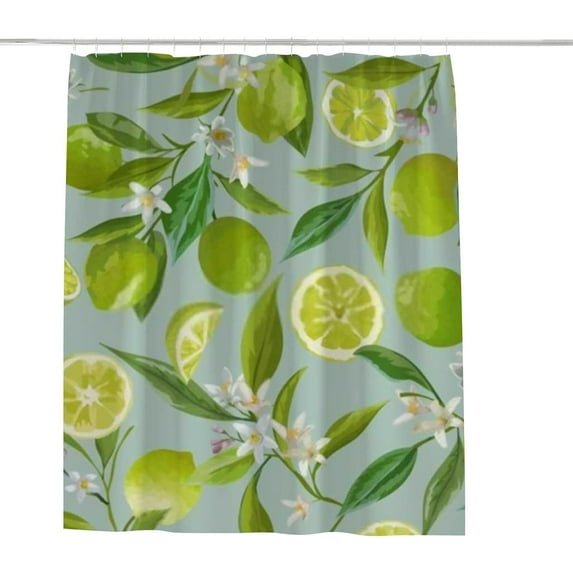 Coolnut Shower Curtain Set with Hooks Flowers Leaves Limes Lemons Design Polyester Waterproof Bath Curtain for Bathroom Bathtubs Decor 60 x 72 Inches