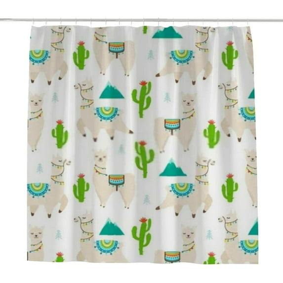 Coolnut Shower Curtain Set with Hooks Llama Cactus Mountain Polyester Waterproof Bath Curtain for Bathroom Bathtubs Decor 72 x 72 Inches