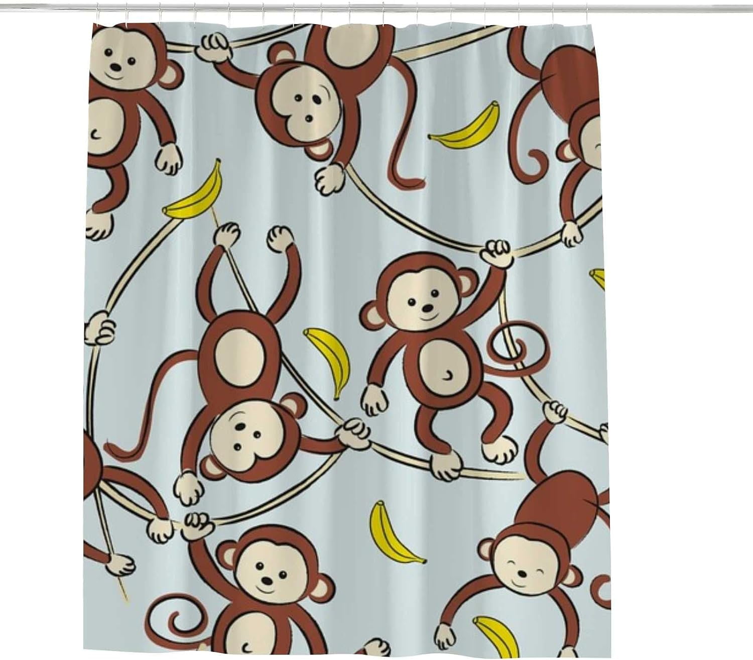 Coolnut Shower Curtain Set with Hooks Monkey and Banana Vines Polyester