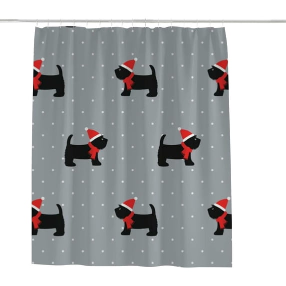 Coolnut Shower Curtain Set with Hooks Scottish Terrier in Xmas Hat Polyester Waterproof Bath Curtain for Bathroom Bathtubs Decor 72 x 72 Inches
