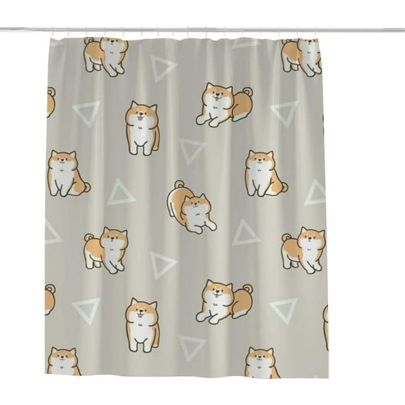 Coolnut Shower Curtain Set with Hooks Shiba Inu Dog Triangle Polyester Waterproof Bath Curtain for Bathroom Bathtubs Decor 60 x 72 Inches