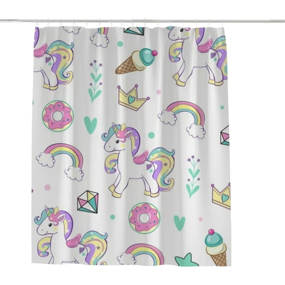 Coolnut Shower Curtain Set with Hooks Unicorn with Doodles Polyester Waterproof Bath Curtain 60" x 72"