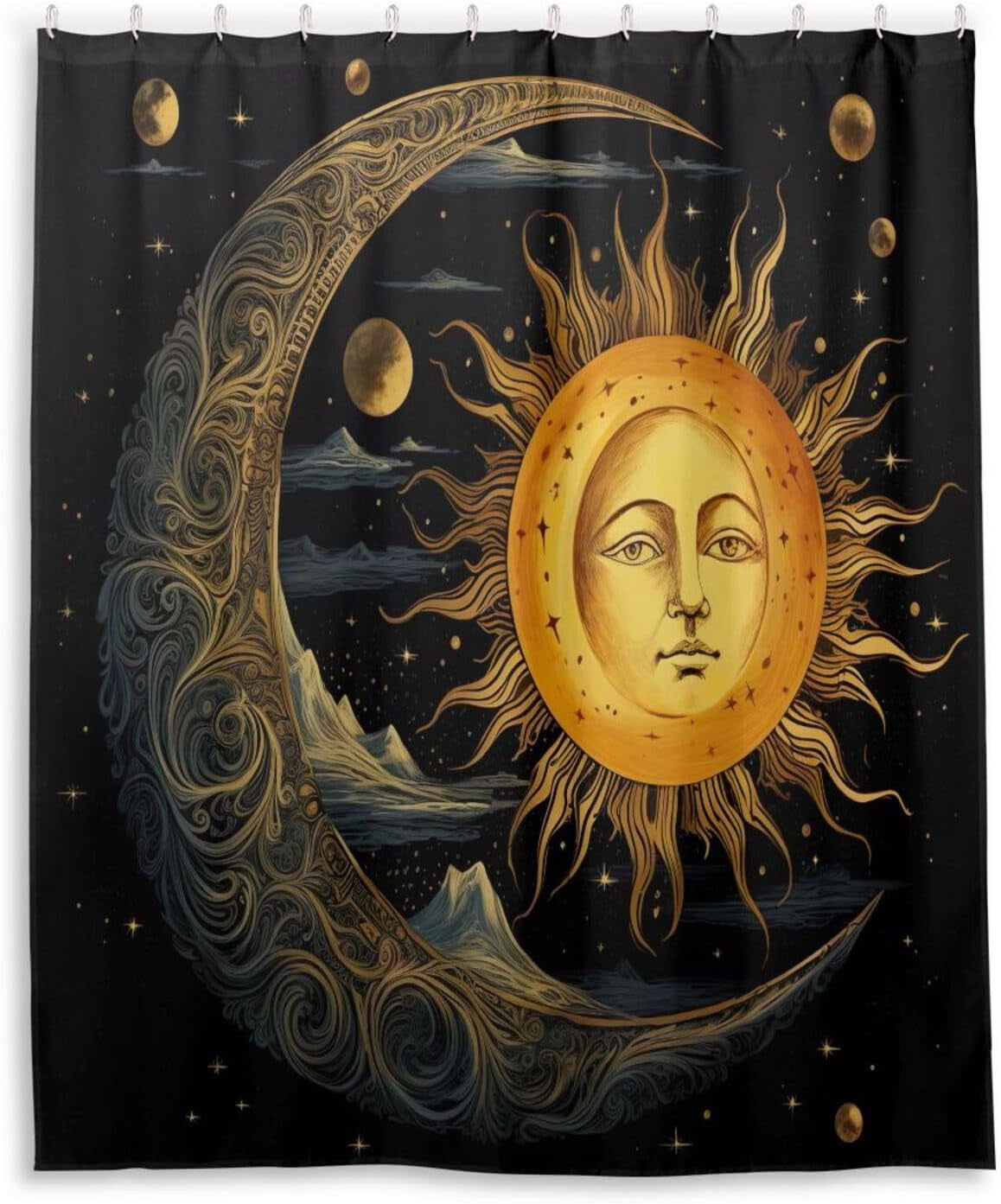 Coolnut Shower Curtain Sun and Moon Bathroom Decor Watercolor Shower