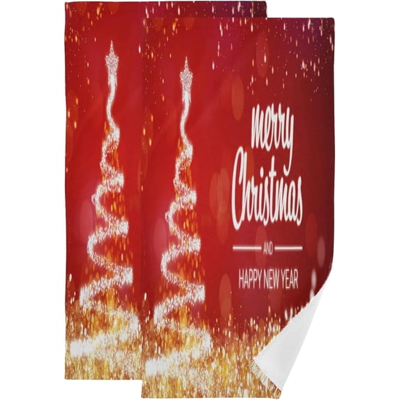 Coolnut Silver Merry Xmas Hand Towels 2 PCS, 28.3"x 14.4" Ultra Soft and Highly Absorbent Christmas Bling Tree Decorative Fingertip Towels for Home, Bathroom, Kitchen