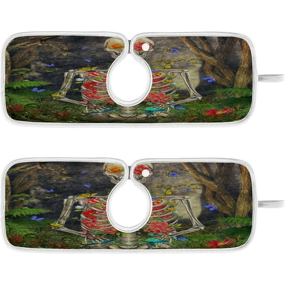 Coolnut Skull Flowers Butterfly Sink Splash Guard for Faucet 2 Packs Faucet Absorbent Mats, Faucet Handle Drip Catcher Quickly Drying Mat for Kitchen Counter Bathroom, 23.6"x5.5"