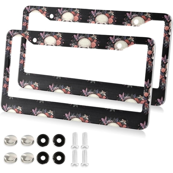 Coolnut Skull License Plate Frames 2 Packs,License Plate Covers,Universal Aluminum Tag Frame for Front and Rear Car Tags14 Home Decor