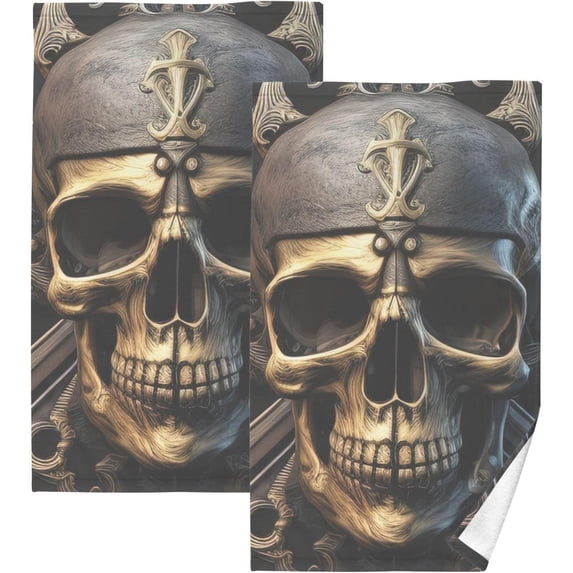 Coolnut Skull Pirate Bathroom Towels 2 Pieces 16×28 inches, Cotton Bath Towel Water Absorbent Lightweight Quickdry Towels for Bathroom Ktichen Travel Gym