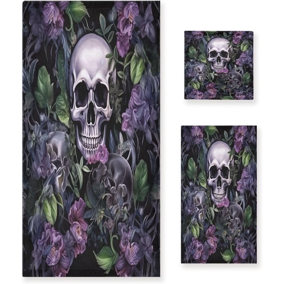 Coolnut Skulls Flowers Towels Absorbent Bath Towels Set Soft & Comfortable Towel Set for Home Hotel Decor, 3 Piece Washcloth Gift