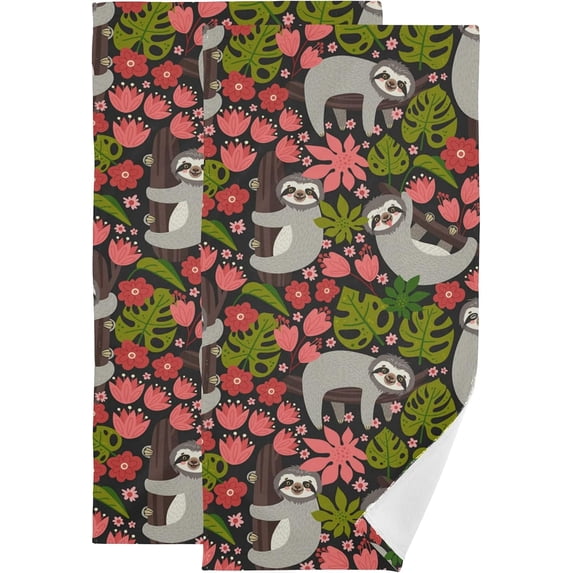 Coolnut Sloth Soft Hand Towels, 2 PcsAbsorbent Bath Towel Decorative Fingertip Towels for Bathroom Gym Spa Hotel Beach Swimming Pool,14.4"x 28.3"