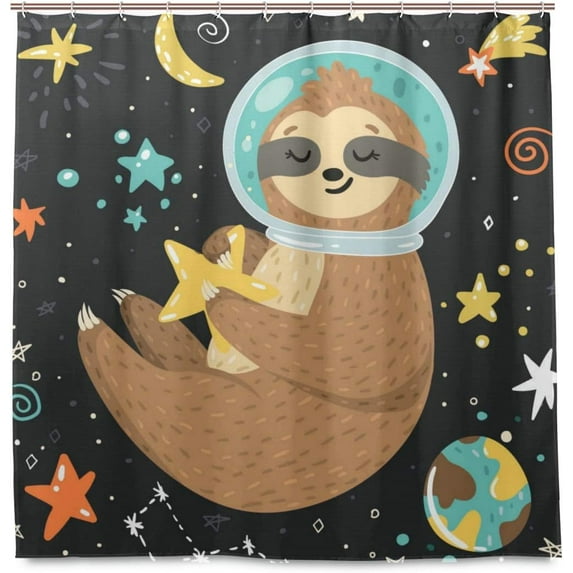 Coolnut Smiling Baby Sloth Astronaut Bath Shower Curtain Liners 72"x72", Polyester Waterproof Bath Curtains with Hooks for Bathroom Decoration