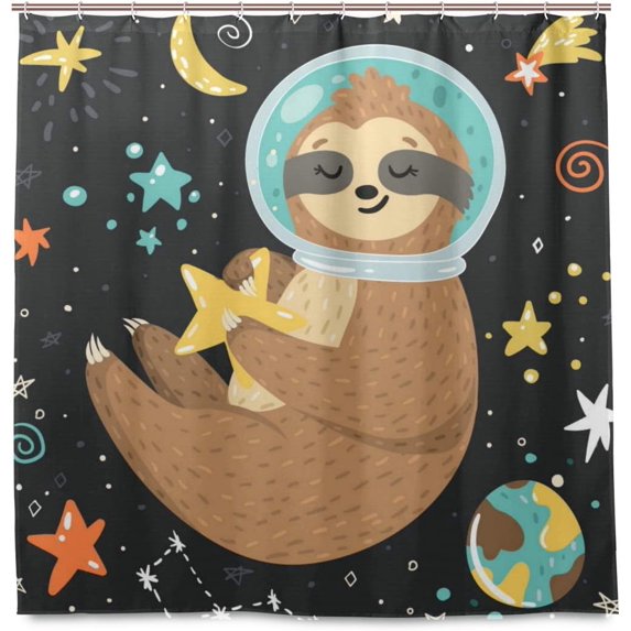 Coolnut Smiling Baby Sloth Astronaut Bath Shower Curtain Liners 72x72in Polyester Waterproof Bath Curtains with Hooks