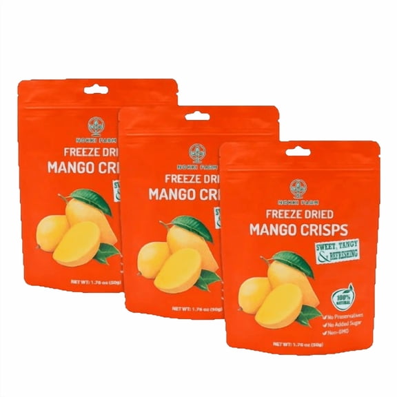 NOKKI FARM Freeze Mango Fruit, Healthy & Exotic Tropical Superfood Snacks, Kid-Approved, No Added Sugar or Preservatives, Shelf-Stable, 1.73 Oz, 3 Pack