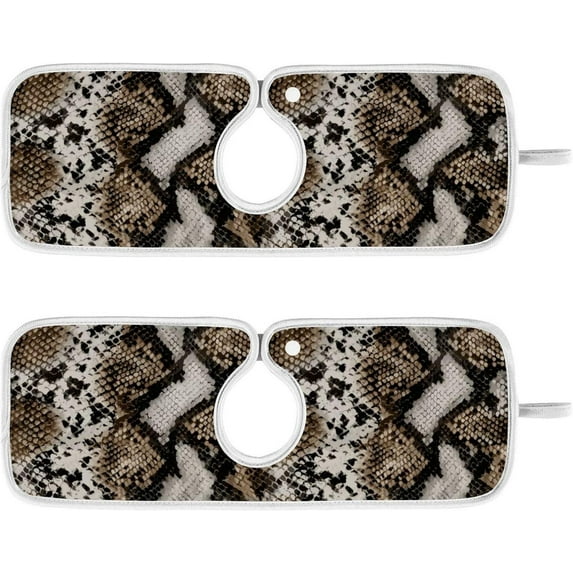 Coolnut Snakeskin Grain Sink Splash Guard for Faucet 2 Packs Faucet Absorbent Mats, Animal Skin Print Faucet Handle Drip Catcher Quickly Drying Mat for Kitchen Counter Bathroom RV, 14.9"x5.5"