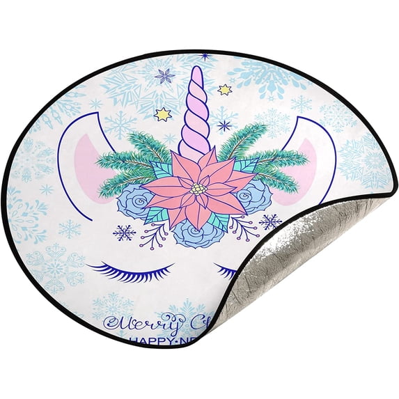 Coolnut Snowflake Christmas Tree Mat Round Christmas Tree Stand Mat Decoration for Holiday Party Home Christmas Day Ornaments Floor Door, 28.3"