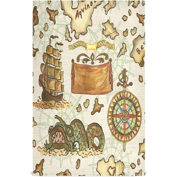 Coolnut Soft Absorbent Reusable Kitchen Towels, Set of 6|28x18 in, Map of Treasure Island Dining Kitchen Living Room Tea Towels Dish Towels Decorative Towels Washcloth Gift