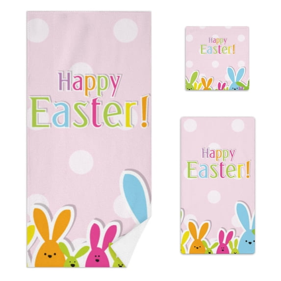 Coolnut Soft Bathroom Towel Set of 3, Easter Bunny Easter Card With Include Absorbent Bath Sheets, Decorative Hand Towels and Quick Dry Face Towels Set for Shower, Pool and Travel