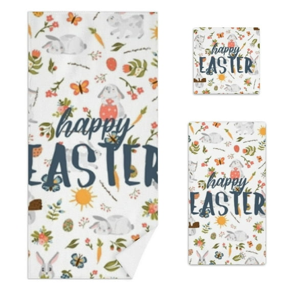 Coolnut Soft Bathroom Towel Set of 3, Happy Easter Greeting Card Set Include Absorbent Bath Sheets, Decorative Hand Towels and Quick Dry Face Towels Set for Shower, Pool and Travel