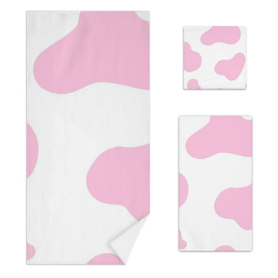 Coolnut Soft Bathroom Towel Set of 3, Pink Cow Seamless Pattern Vec Include Absorbent Bath Sheets, Decorative Hand Towels and Quick Dry Face Towels Set for Shower, Pool and Travel