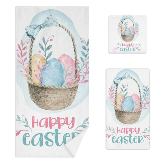 Coolnut Soft Bathroom Towel Set of 3, Rabbit With Easter Basket Isol Include Absorbent Bath Sheets, Decorative Hand Towels and Quick Dry Face Towels Set for Shower, Pool and Travel