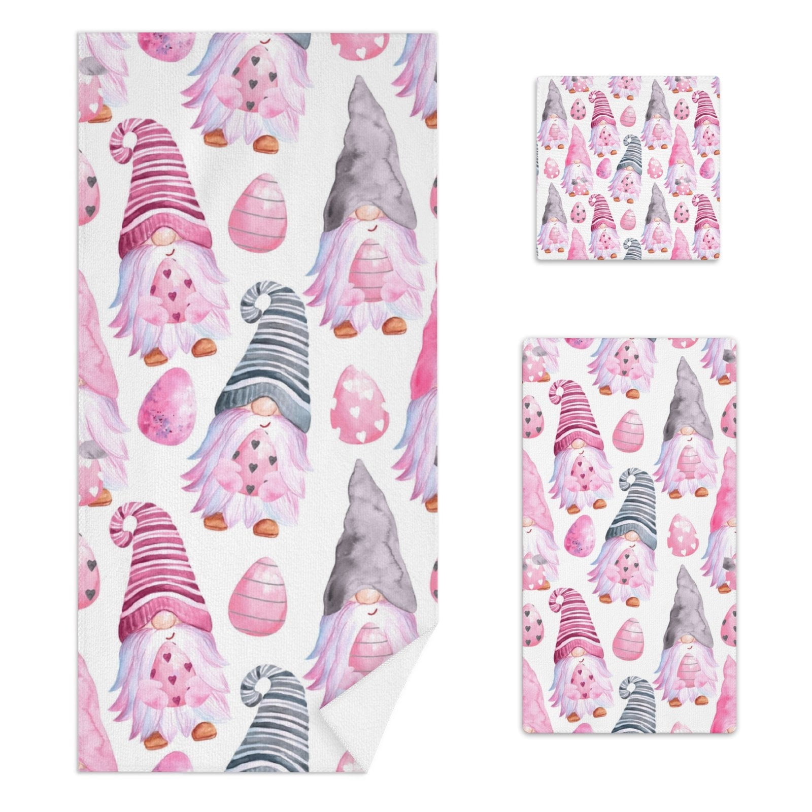 Coolnut Soft Bathroom Towel Set of 3, Watercolor Easter Gnomes With