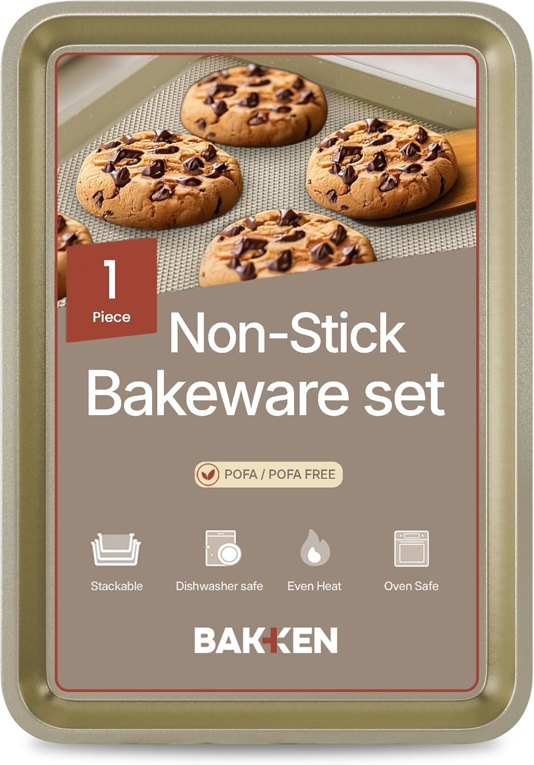 BAKKEN Carbon Steel Cookie Sheet, Nonstick White Marble Coating, Diamond Texture, Oven Safe 450°F, 13.58" x 9.65", 1-Piece