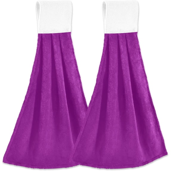Coolnut Solid Purple Pattern Kitchen Towels Set of 2, Hanging Hand Towels with Loop Soft Absorbent Durable for Bathroom Kitchen Decor Washcloth Gift