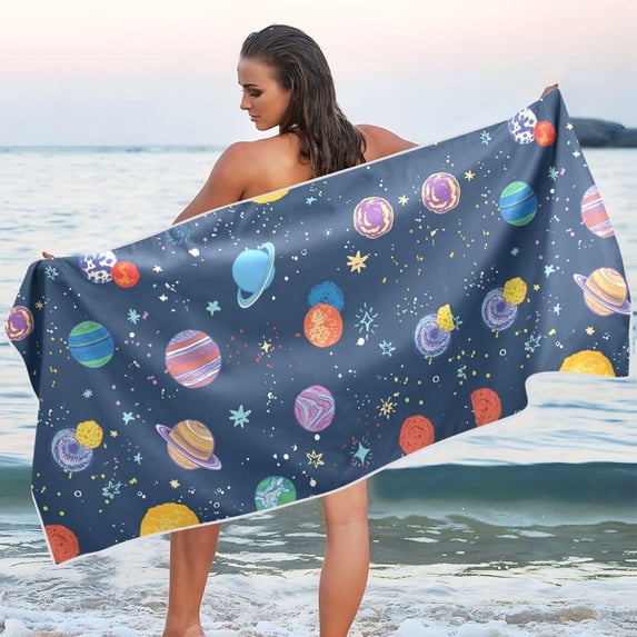 Coolnut Space Planets Pattern Beach Towel Quick Dry Absorbent Bath Towels Sandproof Lightweight Towel for Gym Yoga Sports Swimming- 30x60in Washcloth Gift