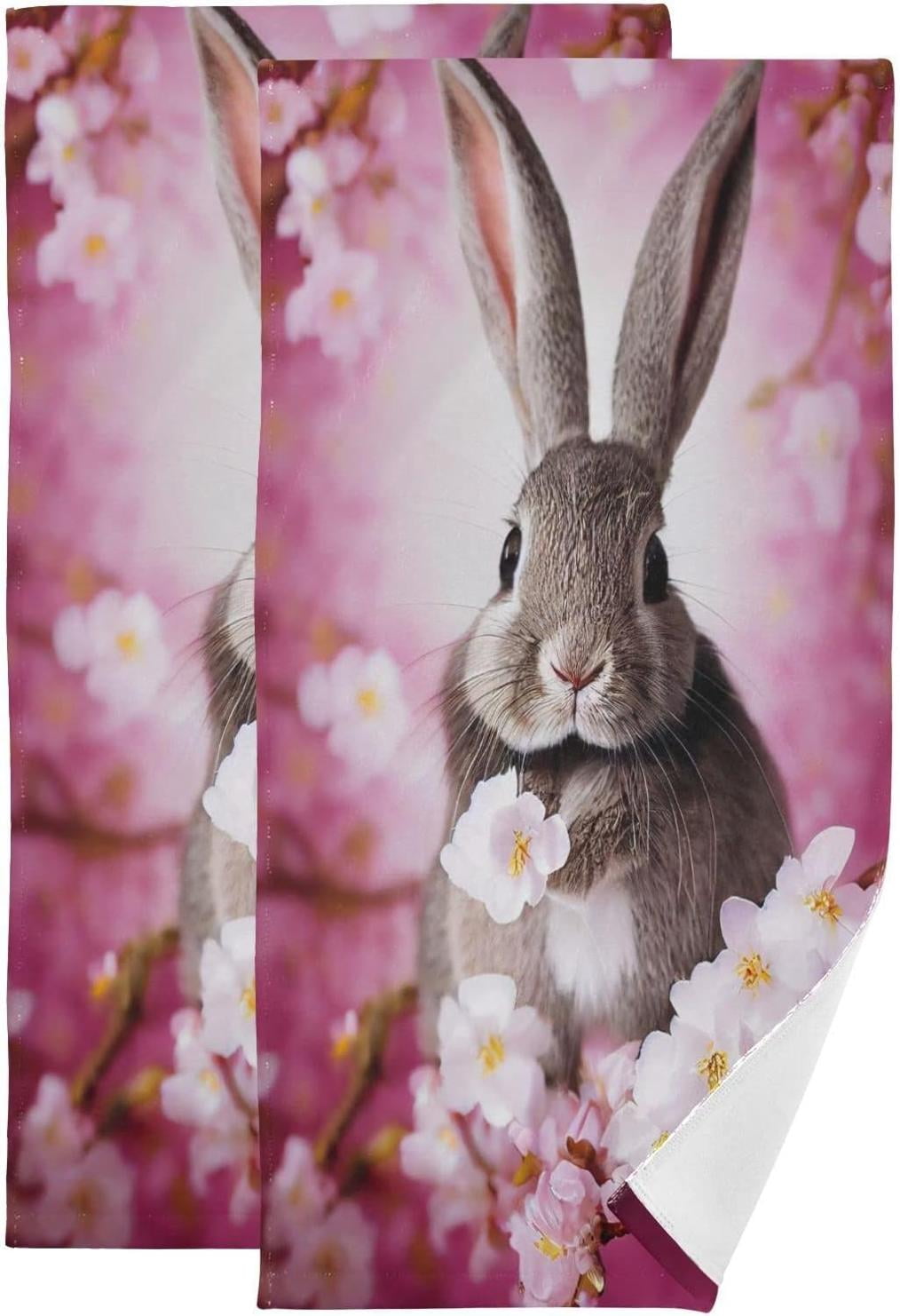 Coolnut Spring Flowers Fluffy Bunny Hand Towels 2 PCS Easter