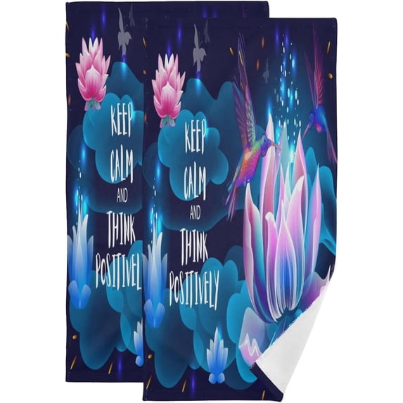 Coolnut Spring Hummingbird Hand Towels 2 PCS, Lotus Flower Quato Kitchen Towel Ultra Soft and Highly Absorbent,Decorative Fingertip Face Towel for Bathroom Hotel, 28.3"x 14.4"