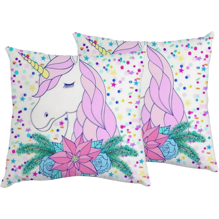 Coolnut Square 2 Pieces Unicorn with Floral Wreath on Christmas Zippered Throw Pillow Case Cushion Pillow Covers Protectors for Home Car Decoration 20x20in Walmart