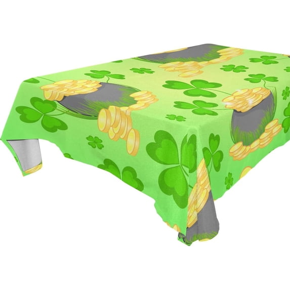 Coolnut St Patrick Clover Coin Pot Tablecloth Rectangle Colorful Table Cloth Large Square Table Cover for Dining Kitchen Party 54"x54" Decor Gift