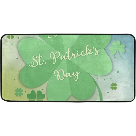 Coolnut St Patrick's Day Clover Kitchen Rug, 39"x20" Non-Slip Bath Rugs, Anti Fatigue Runner Comfort Floor Mat for Kitchen Washroom Bedroom