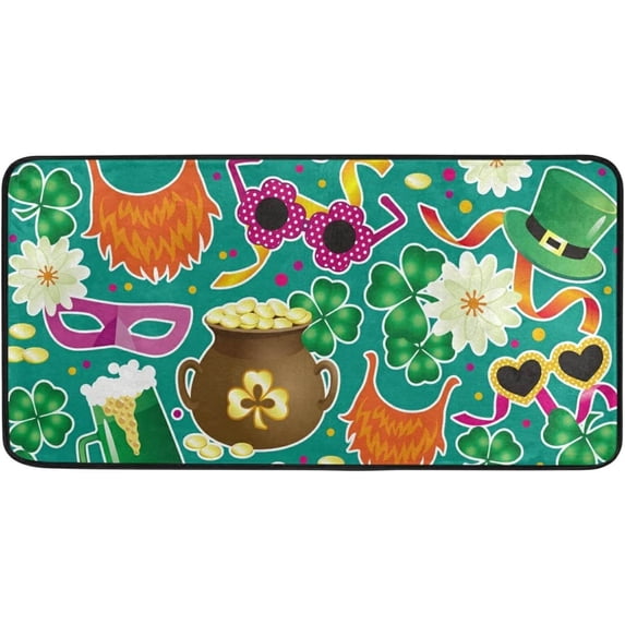 Coolnut St Patrick's Day Clover Kitchen Rug, 39"x20" Non-Slip Bath Rugs, Anti Fatigue Runner Comfort Floor Mat for Kitchen Washroom Bedroom