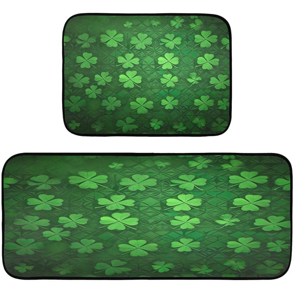Coolnut St. Patrick's Day Clover Kitchen Rugs Mats 2 Piece Set, Non Slip Rubber Runner Rug Kitchen Sink Floor Mat for Kitchen Laundry Room Hallway Office Home Decor